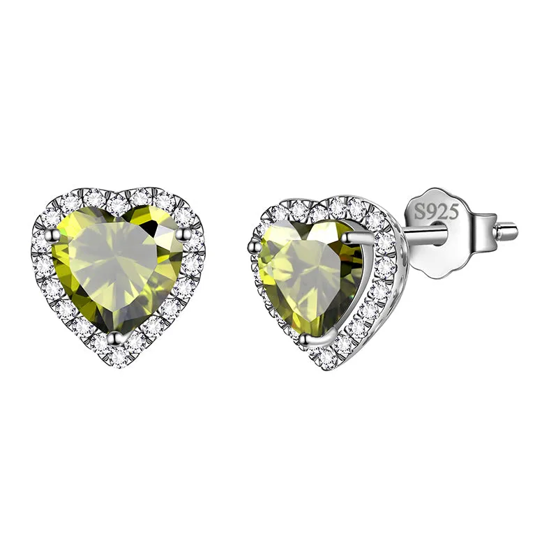 Heart Earrings Women Girls Crystal Birthstone Earrings Stud Jewelry Birthday Gifts Sterling Silver
