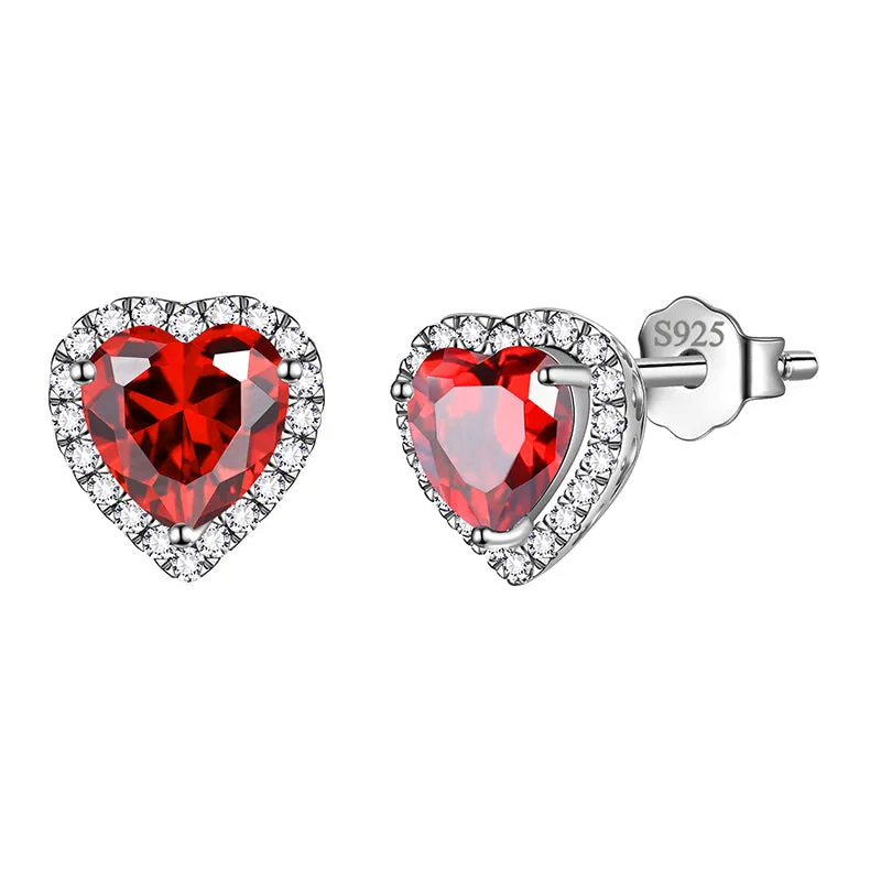 Heart Earrings Women Girls Crystal Birthstone Earrings Stud Jewelry Birthday Gifts Sterling Silver