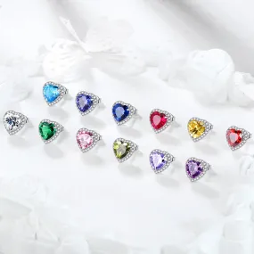 Heart Earrings Women Girls Crystal Birthstone Earrings Stud Jewelry Birthday Gifts Sterling Silver