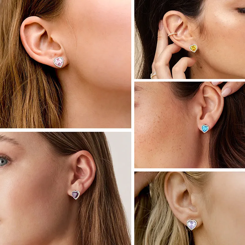 Heart Earrings Women Girls Crystal Birthstone Earrings Stud Jewelry Birthday Gifts Sterling Silver
