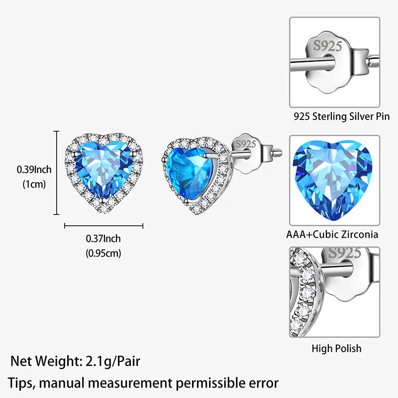 Heart Earrings Women Girls Crystal Birthstone Earrings Stud Jewelry Birthday Gifts Sterling Silver