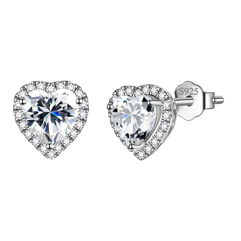 Heart Earrings Women Girls Crystal Birthstone Earrings Stud Jewelry Birthday Gifts Sterling Silver