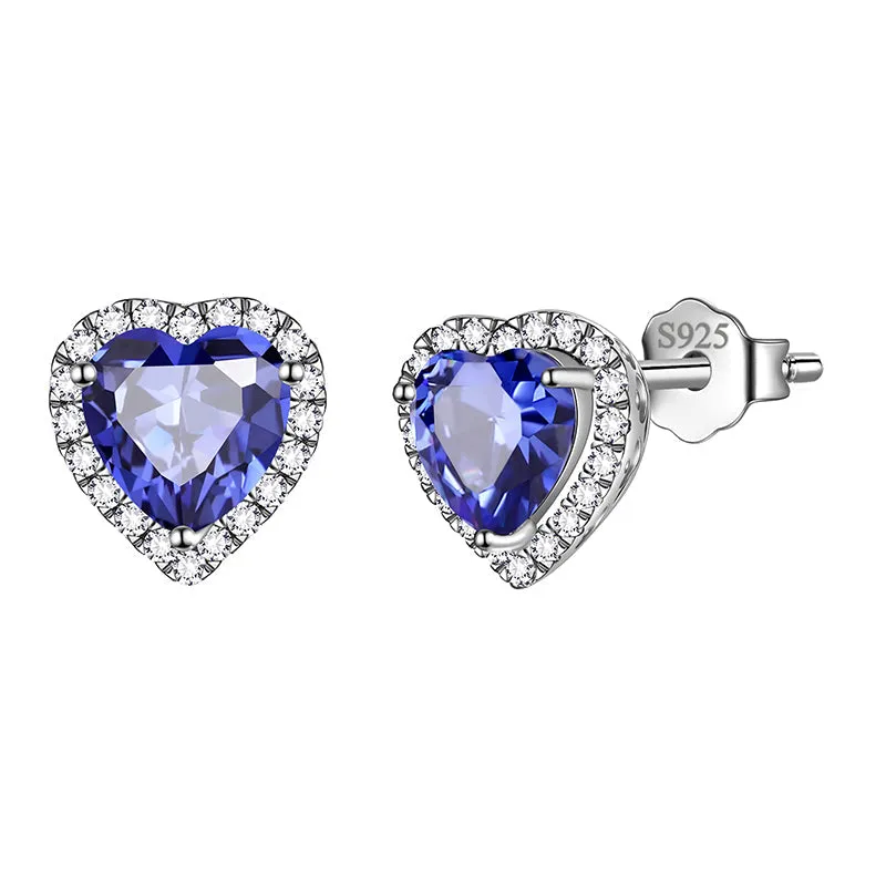 Heart Earrings Women Girls Crystal Birthstone Earrings Stud Jewelry Birthday Gifts Sterling Silver