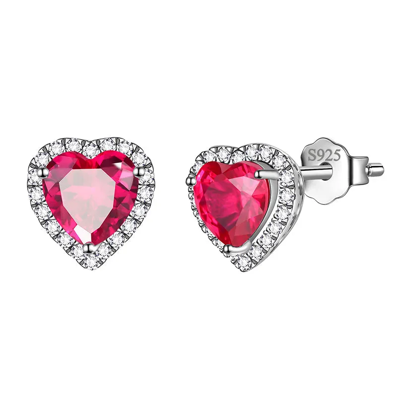 Heart Earrings Women Girls Crystal Birthstone Earrings Stud Jewelry Birthday Gifts Sterling Silver