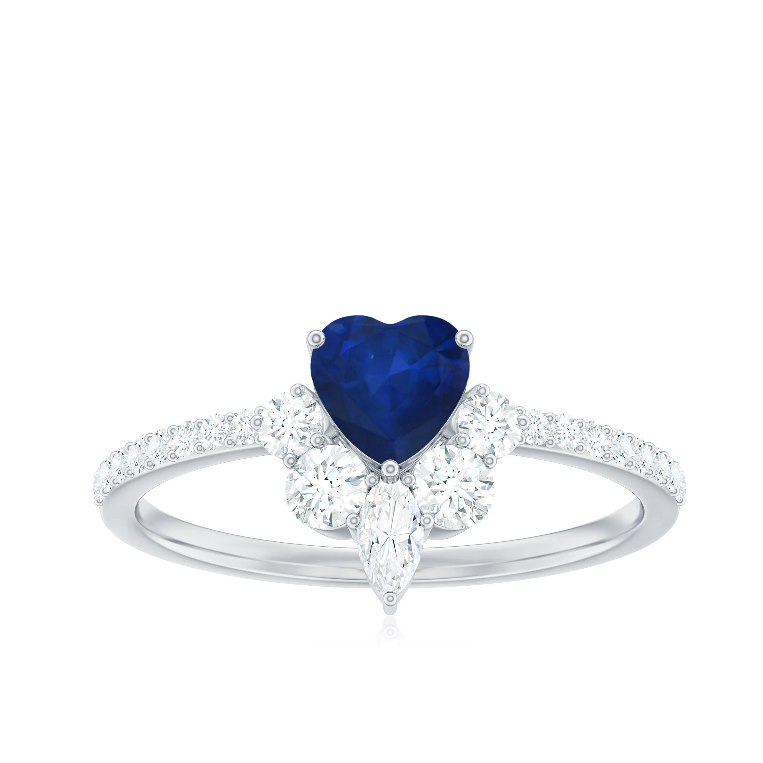 Heart Shaped Blue Sapphire Designer Ring with Diamond Half Halo