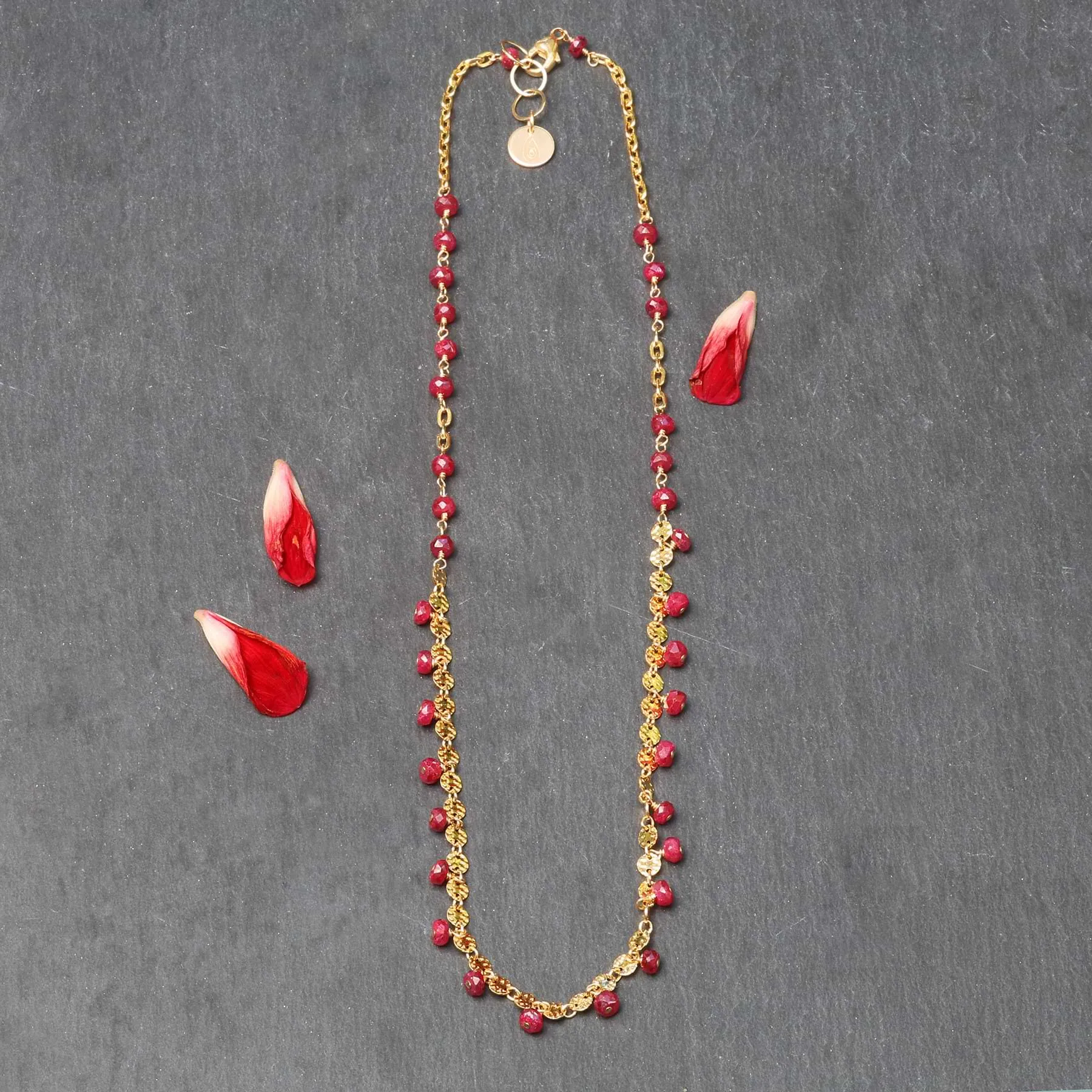 Hibiscus and Honeysuckle - Ruby Gold Necklace