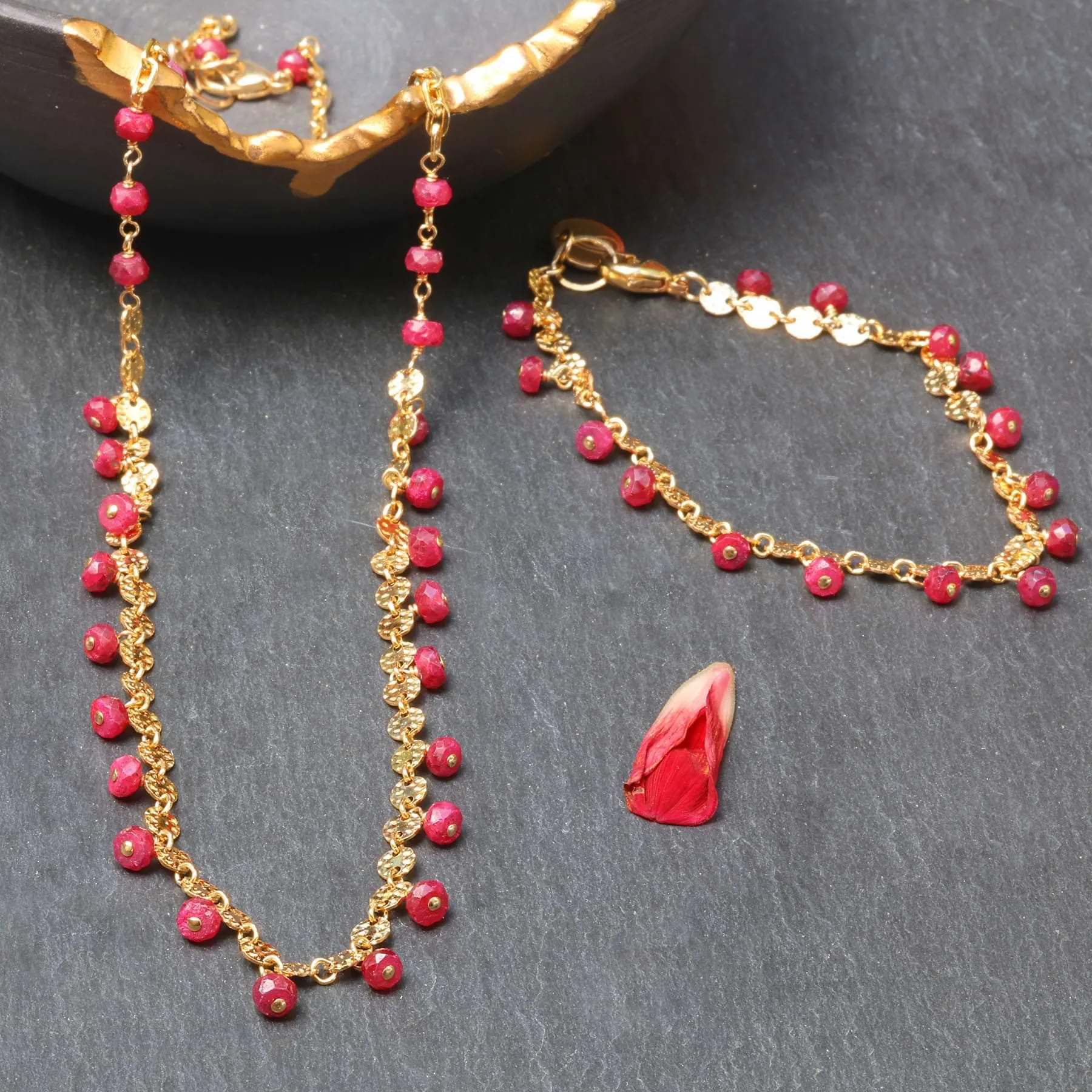 Hibiscus and Honeysuckle - Ruby Gold Necklace