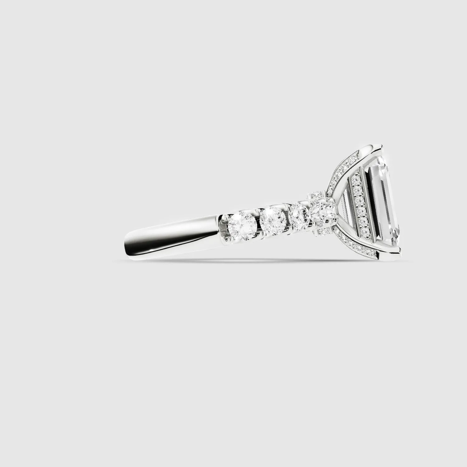 Hidden Halo Luna Solitaire Ring-Emerald Cut
