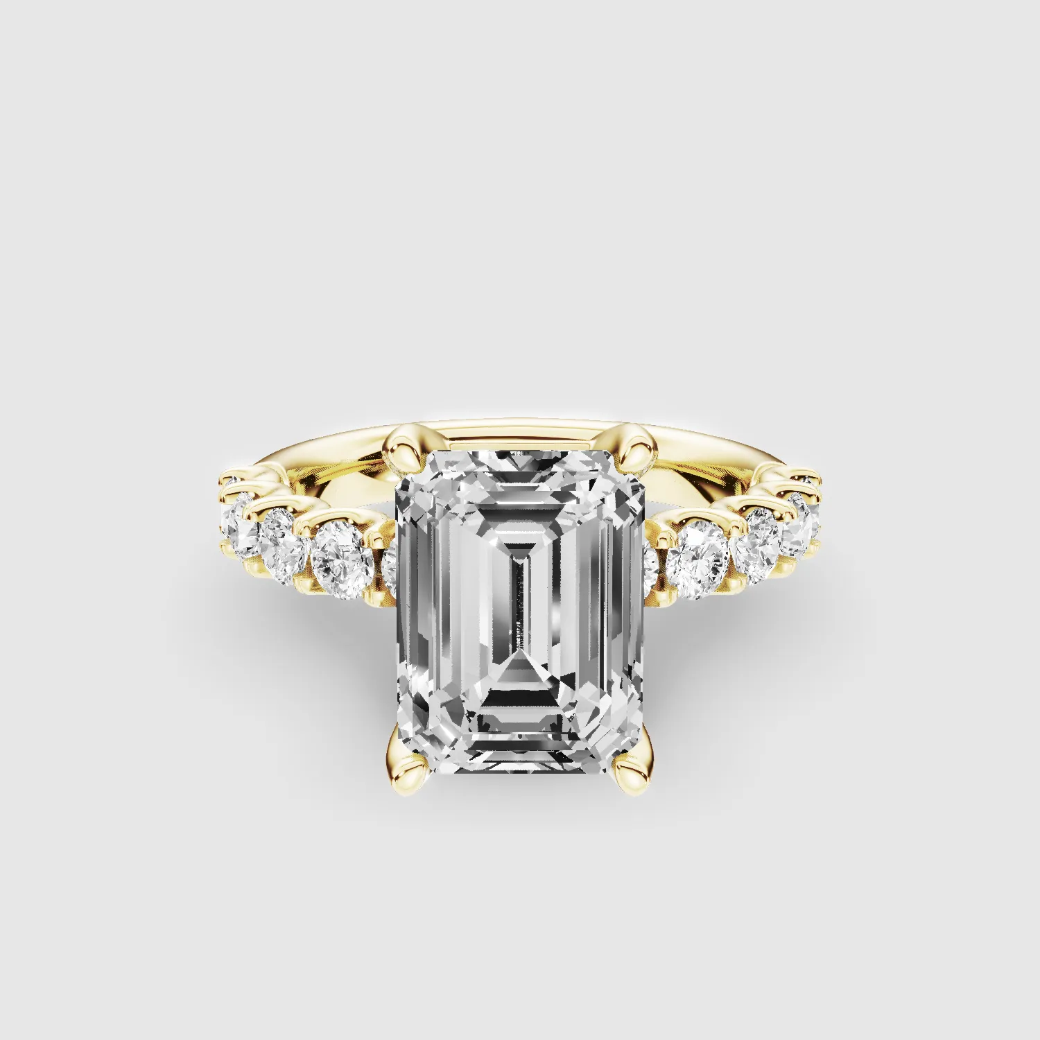 Hidden Halo Luna Solitaire Ring-Emerald Cut