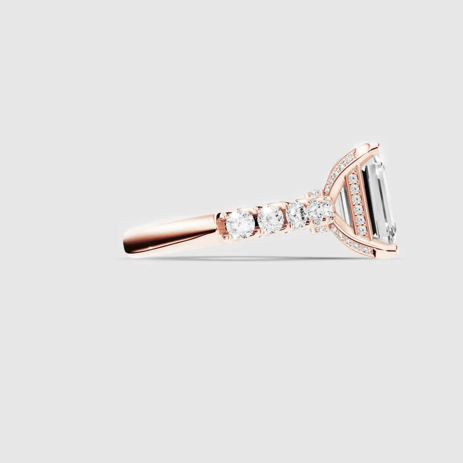 Hidden Halo Luna Solitaire Ring-Emerald Cut