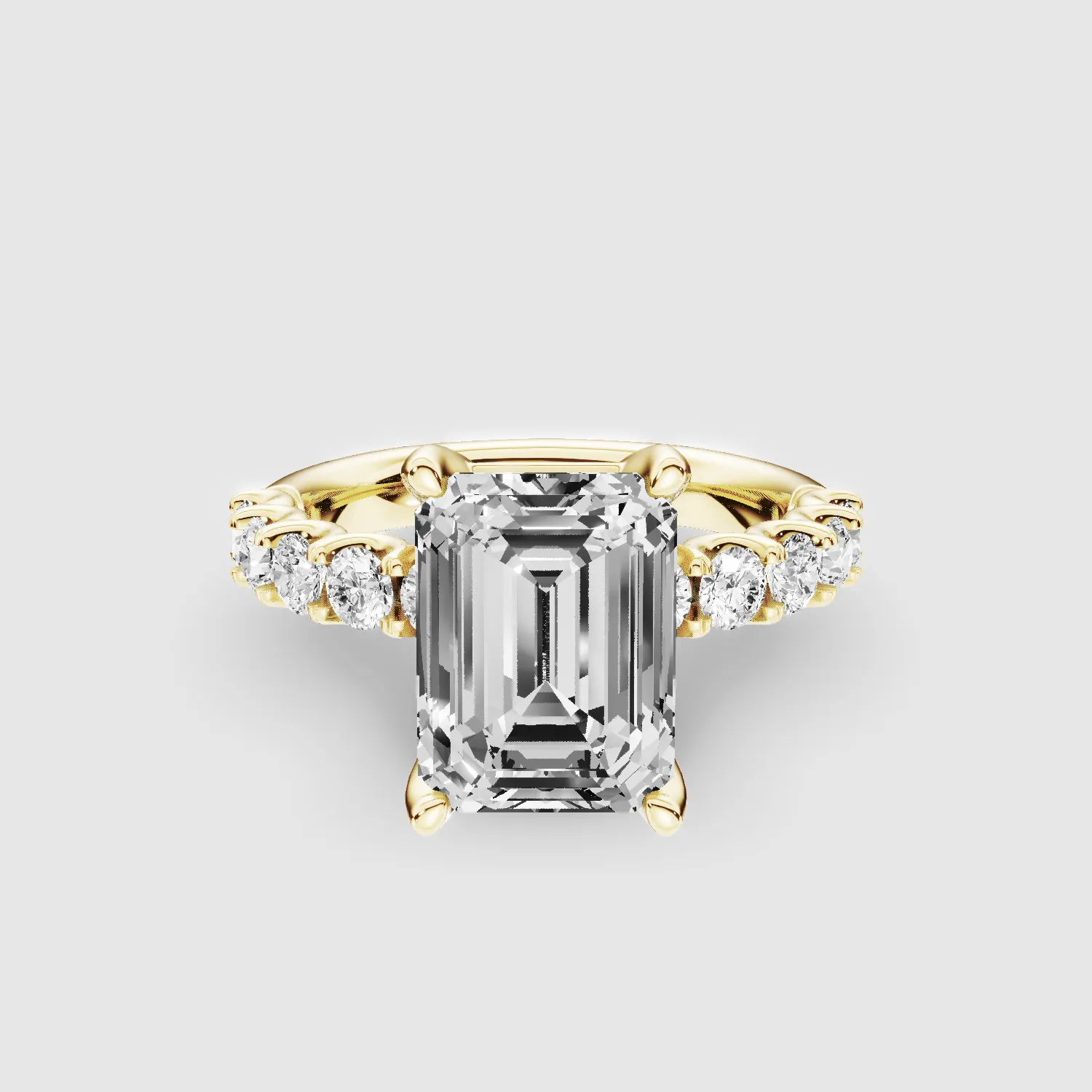 Hidden Halo Luna Solitaire Ring-Emerald Cut