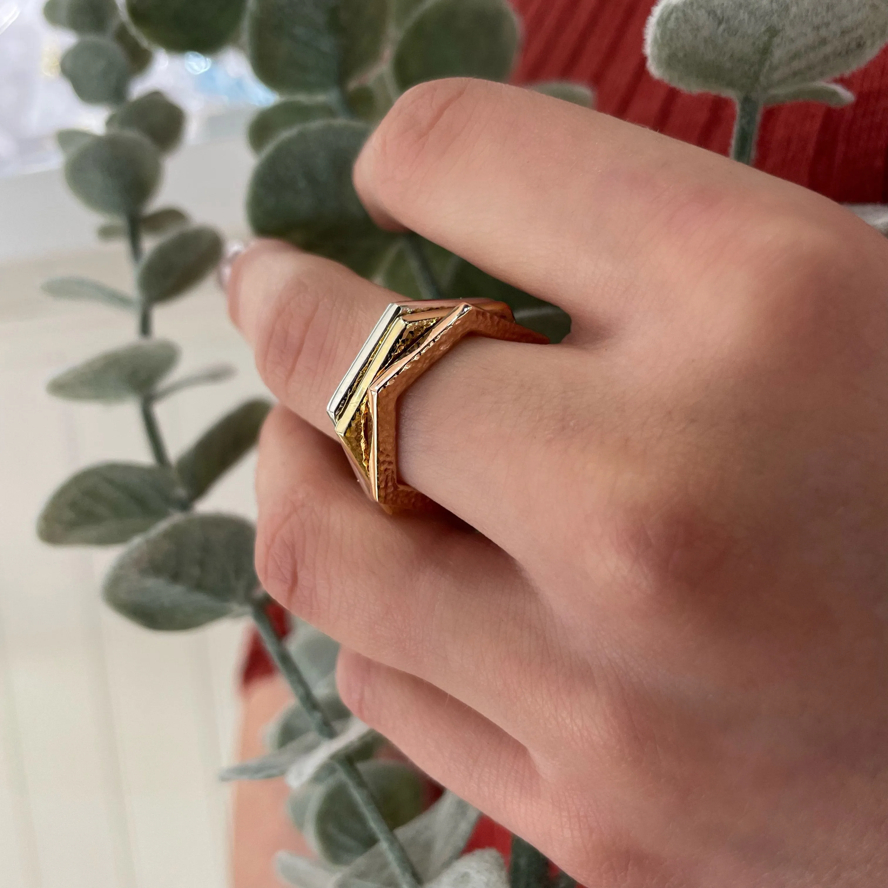 Honeycomb Hexagon Ring in 9ct White Gold