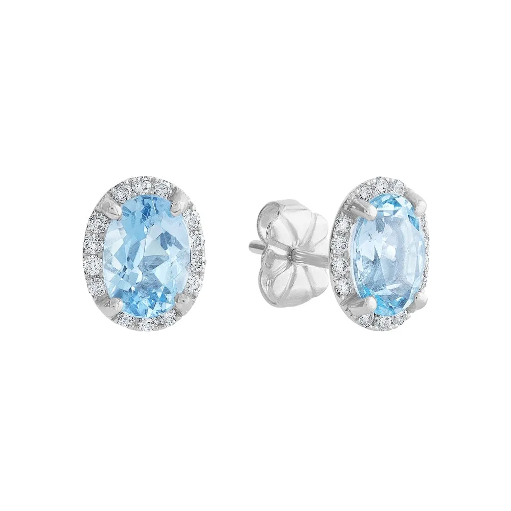 LaViano Fashion 14K White Gold Aquamarine and Diamond Earrings