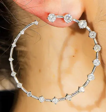 Leverne 3 Carats Front Facing Lab Grown Diamond Droplet Hoop Earrings in 14k White Gold