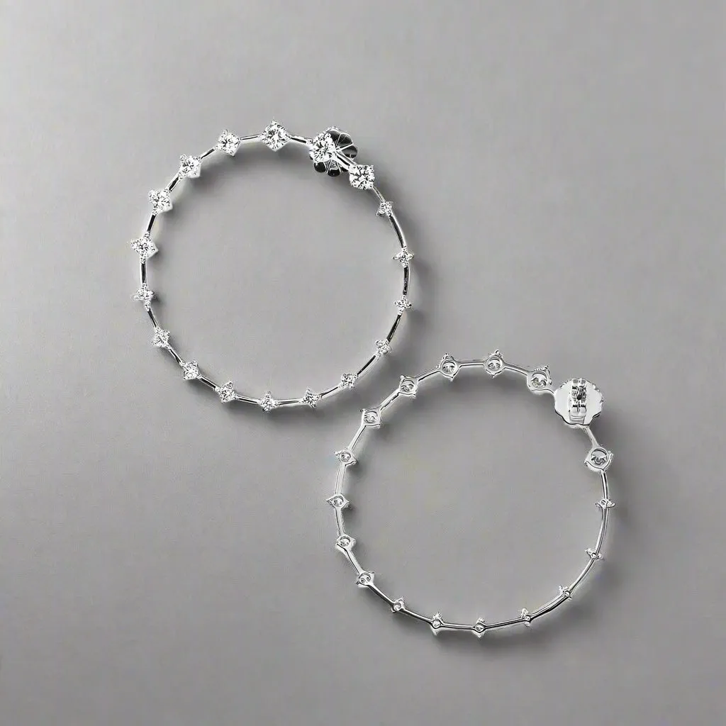 Leverne 3 Carats Front Facing Lab Grown Diamond Droplet Hoop Earrings in 14k White Gold
