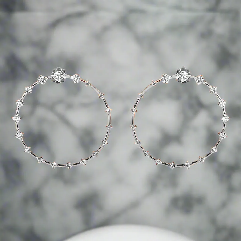 Leverne 3 Carats Front Facing Lab Grown Diamond Droplet Hoop Earrings in 14k White Gold