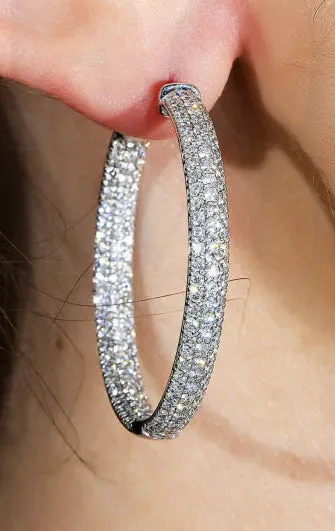 Leveta 4 Carats Triple Row Lab Grown Round Diamond Inside Out Hoop Earrings in 14k White Gold