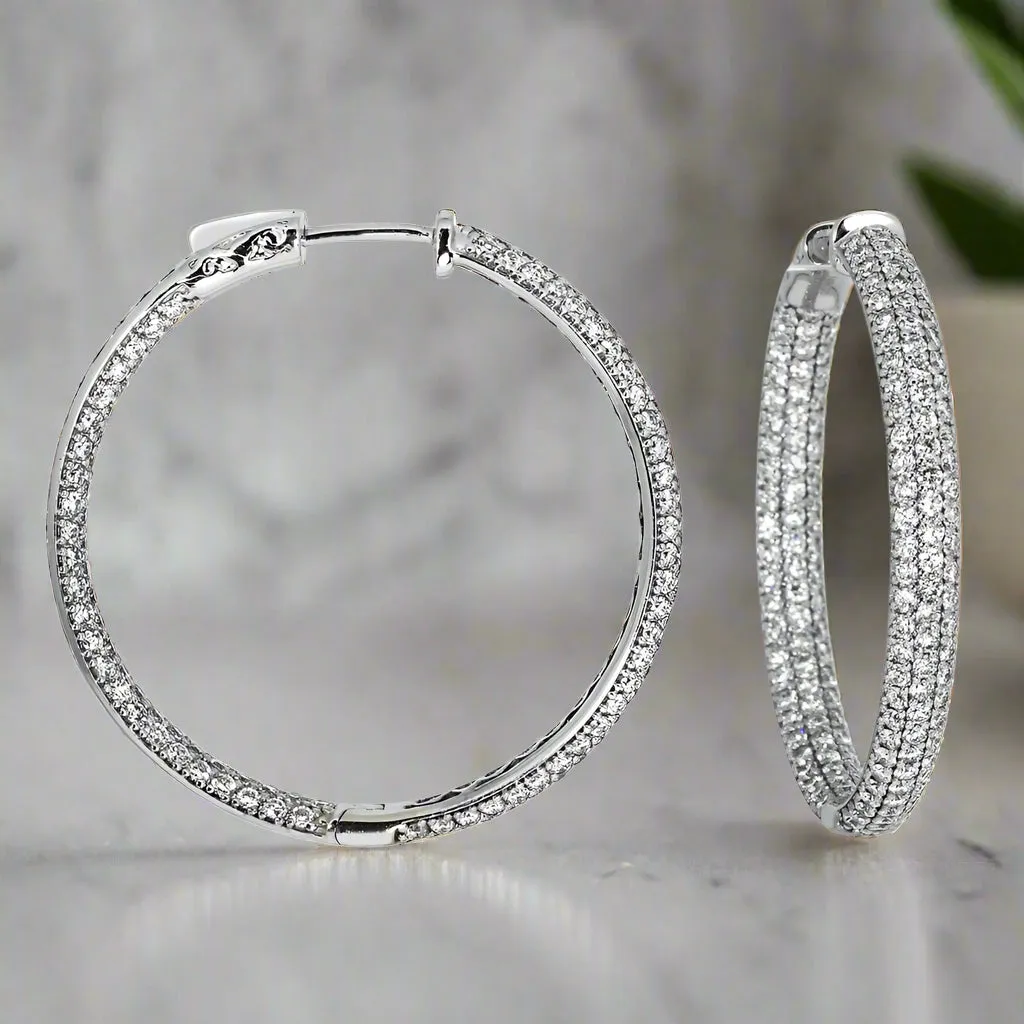 Leveta 4 Carats Triple Row Lab Grown Round Diamond Inside Out Hoop Earrings in 14k White Gold