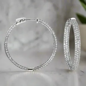 Leveta 4 Carats Triple Row Lab Grown Round Diamond Inside Out Hoop Earrings in 14k White Gold