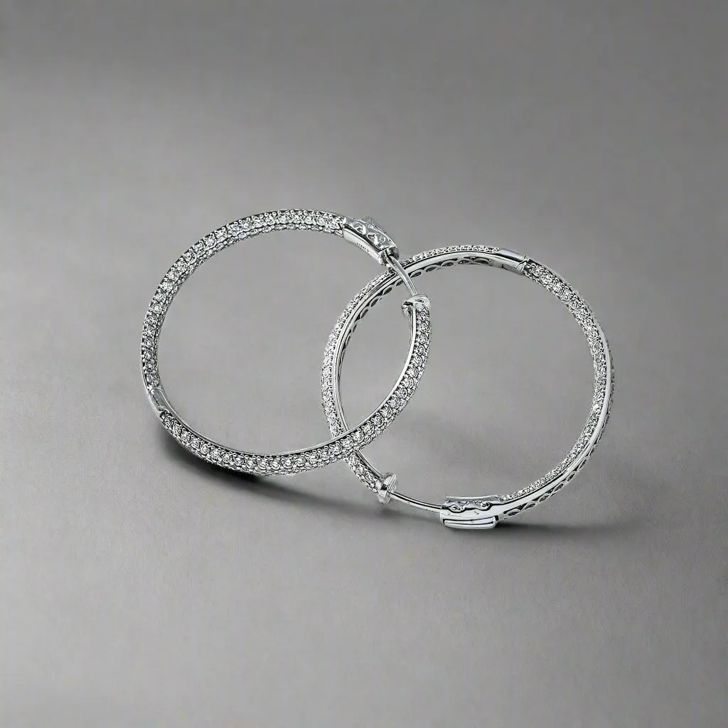 Leveta 4 Carats Triple Row Lab Grown Round Diamond Inside Out Hoop Earrings in 14k White Gold