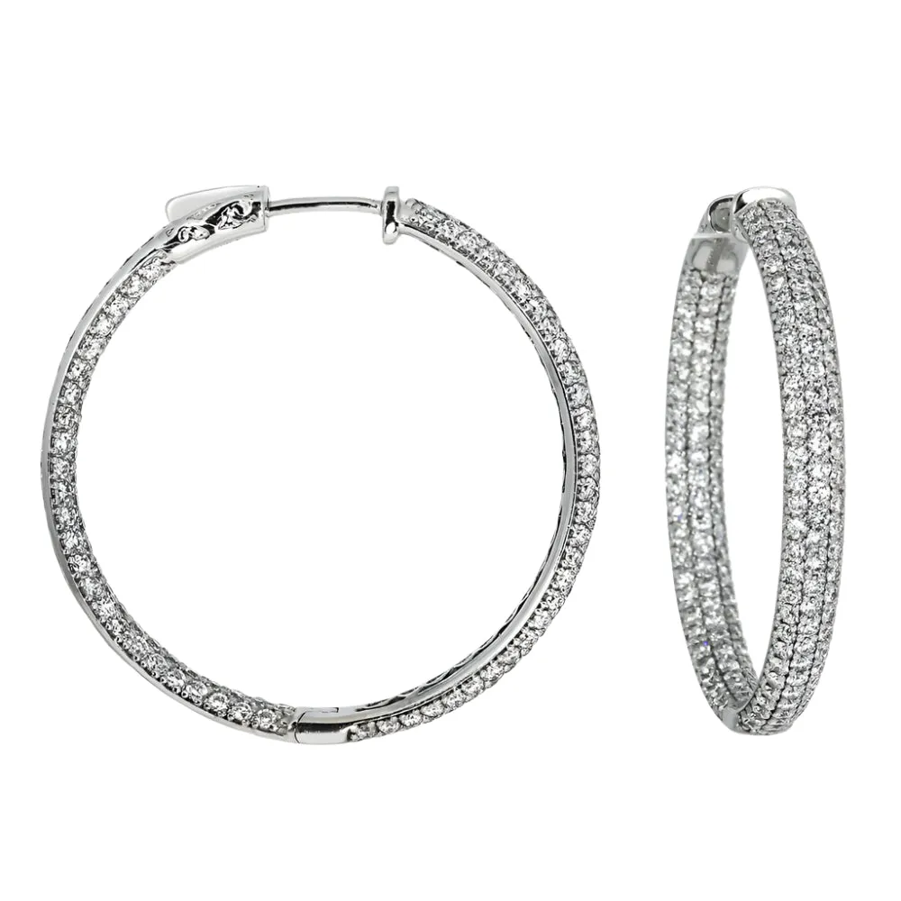 Leveta 4 Carats Triple Row Lab Grown Round Diamond Inside Out Hoop Earrings in 14k White Gold