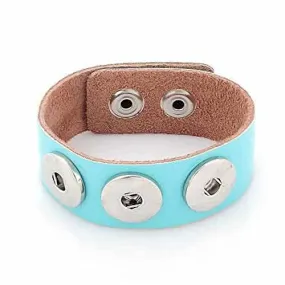 Light Blue Leather Copper Buckle Chunk Bracelets Fit Snaps Chunk Buttons 24cmx2.4cm