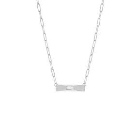 link chain necklace with horizontal bar and cz charm