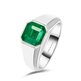 Men's Emerald Wedding Ring In White Gold