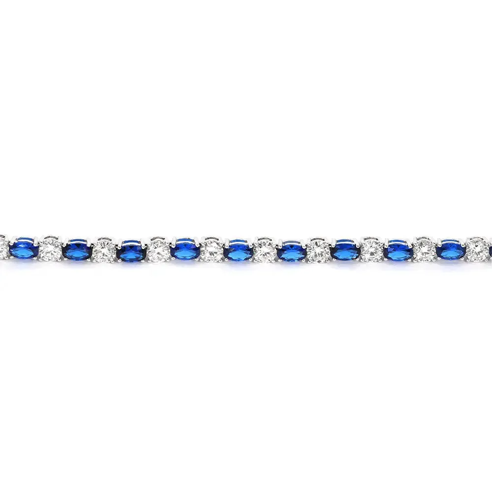 Moissanite Tennis Bracelet w Blue Lab-Grown Sapphires, Rivera