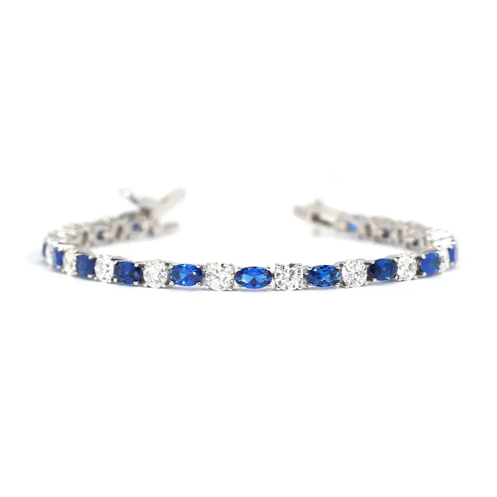 Moissanite Tennis Bracelet w Blue Lab-Grown Sapphires, Rivera