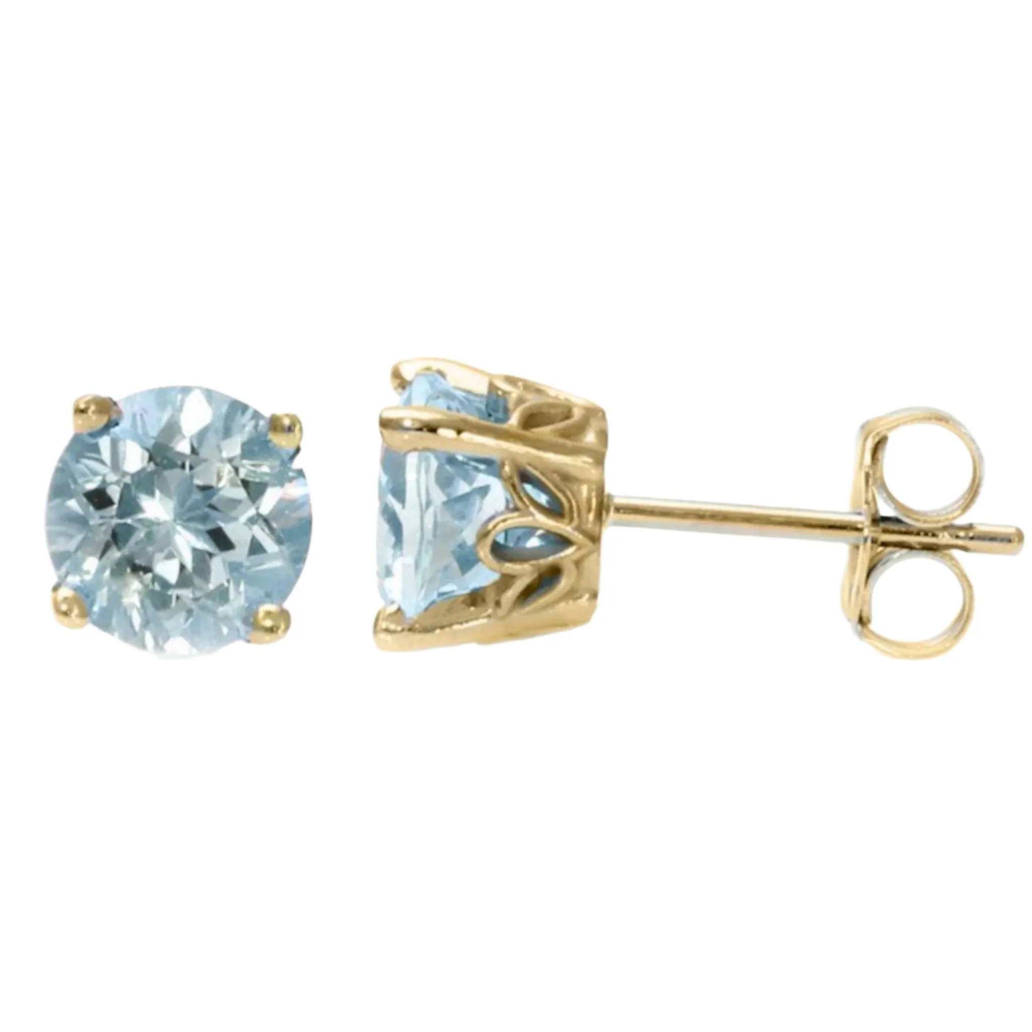 Natural Aquamarine Stud Earrings | 14K Gold