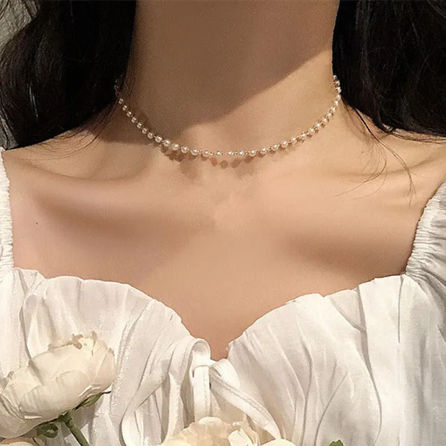 Neck Chain Women Pearl Choker Necklace Gold Jewelry Pendant