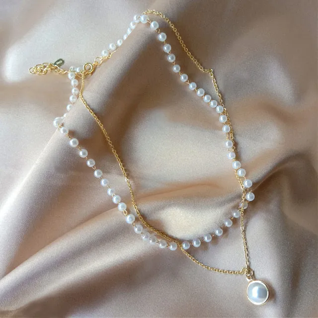 Neck Chain Women Pearl Choker Necklace Gold Jewelry Pendant