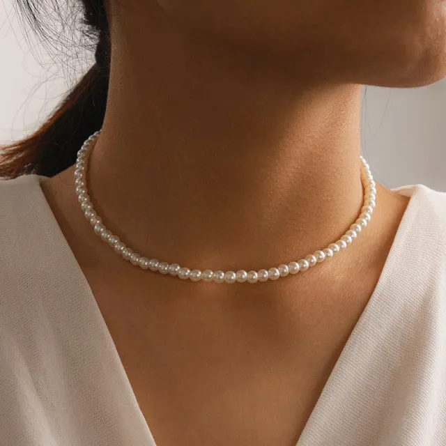 Neck Chain Women Pearl Choker Necklace Gold Jewelry Pendant