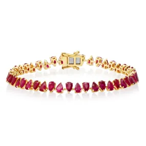 One of a Kind Juicy Pear Shaped Ruby Tennis Bracelet