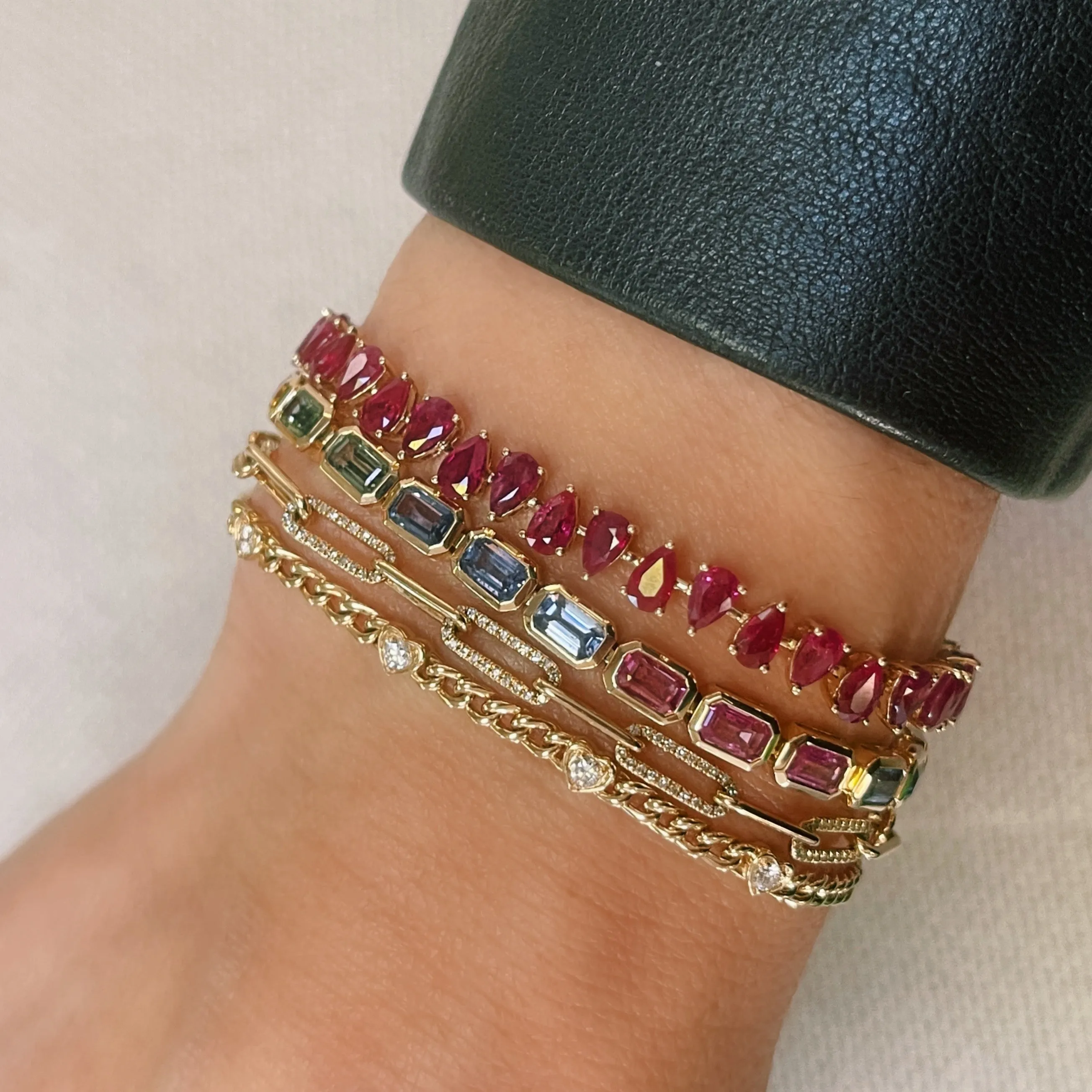 One of a Kind Juicy Pear Shaped Ruby Tennis Bracelet