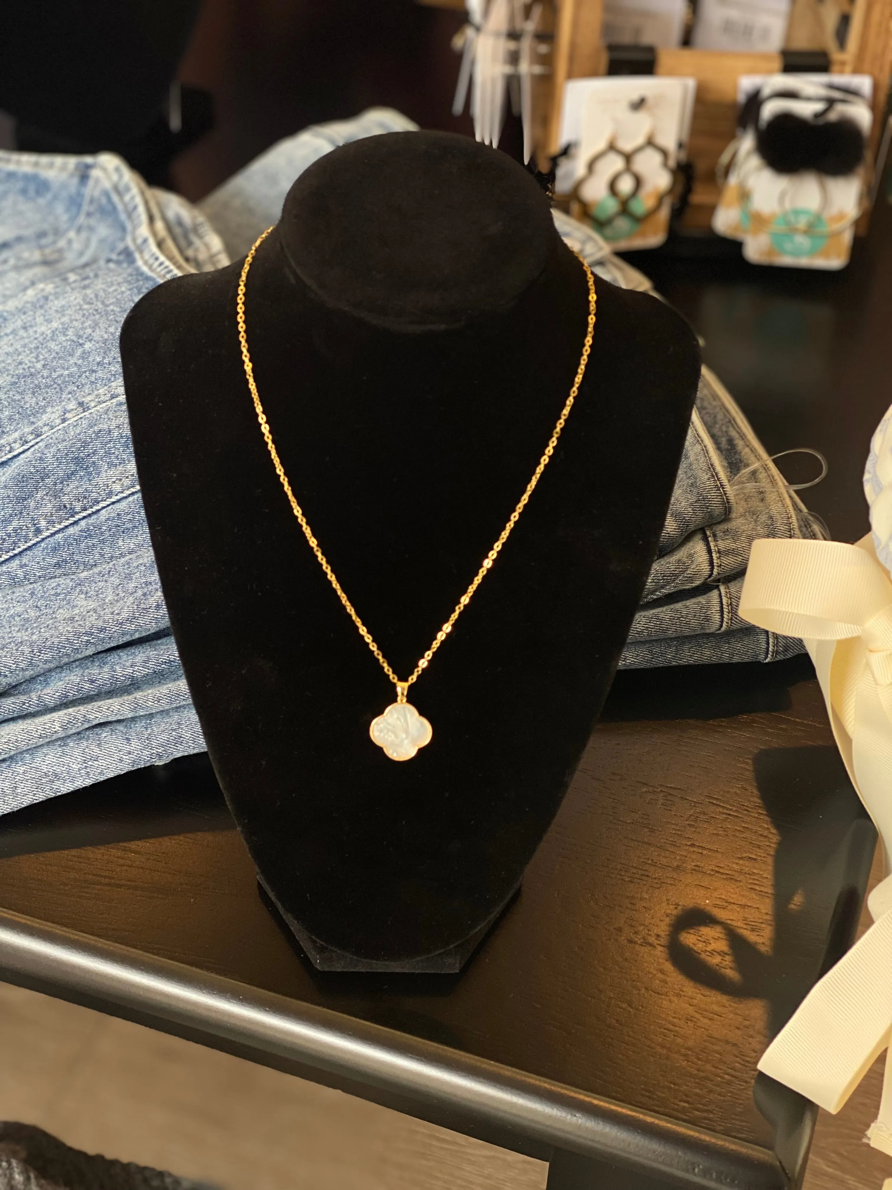 Opal Clover Charm Necklace