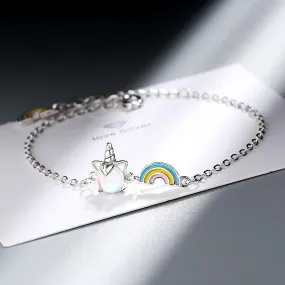Opal Unicorn Charm Bracelet Rainbow Bracelets 925 Sterling Silver Bracelet For Women