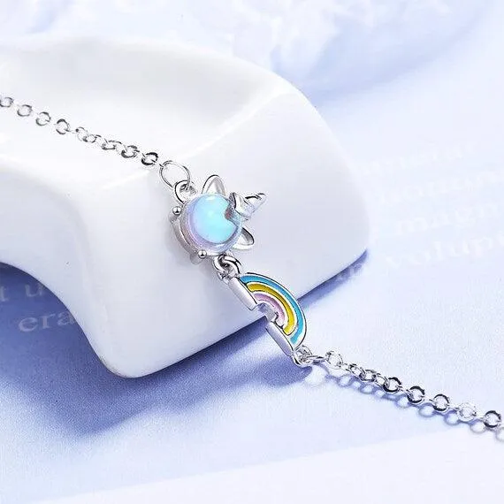 Opal Unicorn Charm Bracelet Rainbow Bracelets 925 Sterling Silver Bracelet For Women
