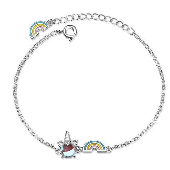Opal Unicorn Charm Bracelet Rainbow Bracelets 925 Sterling Silver Bracelet For Women