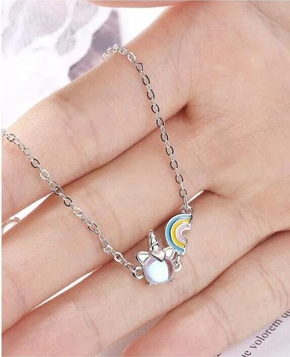 Opal Unicorn Charm Bracelet Rainbow Bracelets 925 Sterling Silver Bracelet For Women