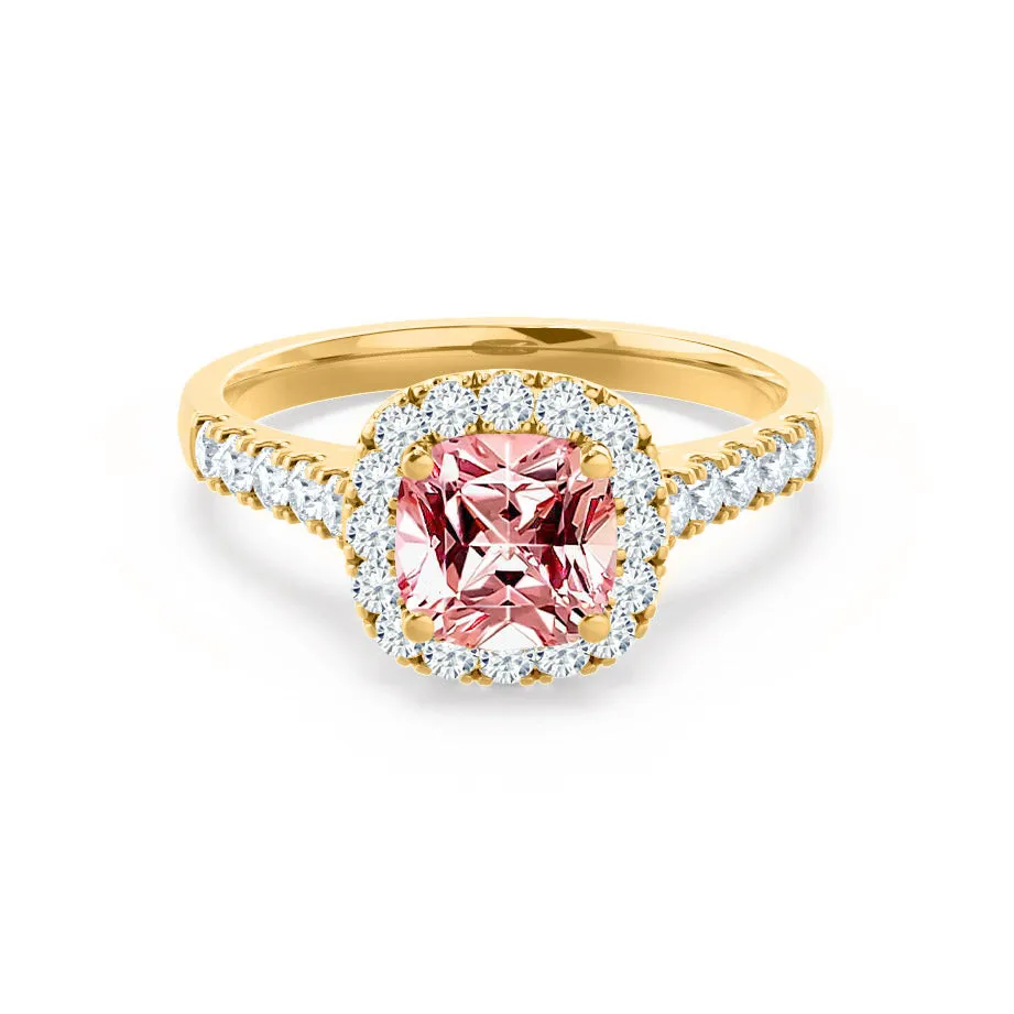 OPHELIA - Chatham® Lab Grown Champagne Sapphire & Diamond 18K Yellow Gold Halo
