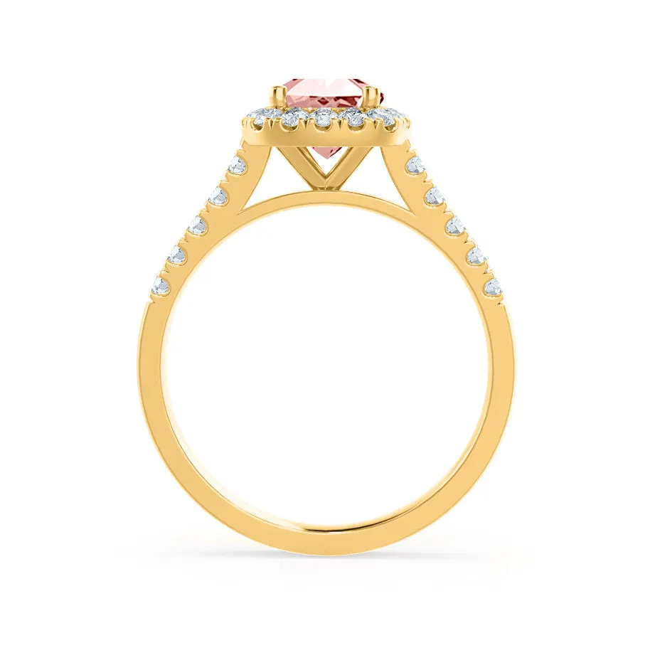OPHELIA - Chatham® Lab Grown Champagne Sapphire & Diamond 18K Yellow Gold Halo