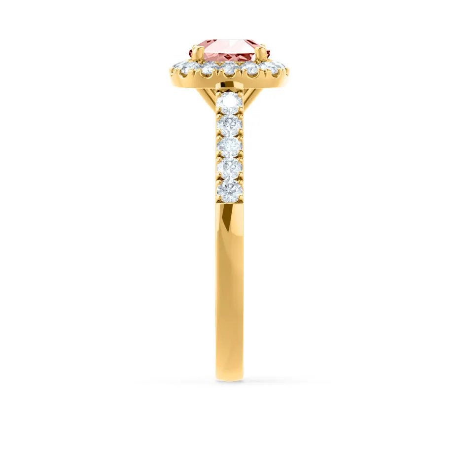 OPHELIA - Chatham® Lab Grown Champagne Sapphire & Diamond 18K Yellow Gold Halo