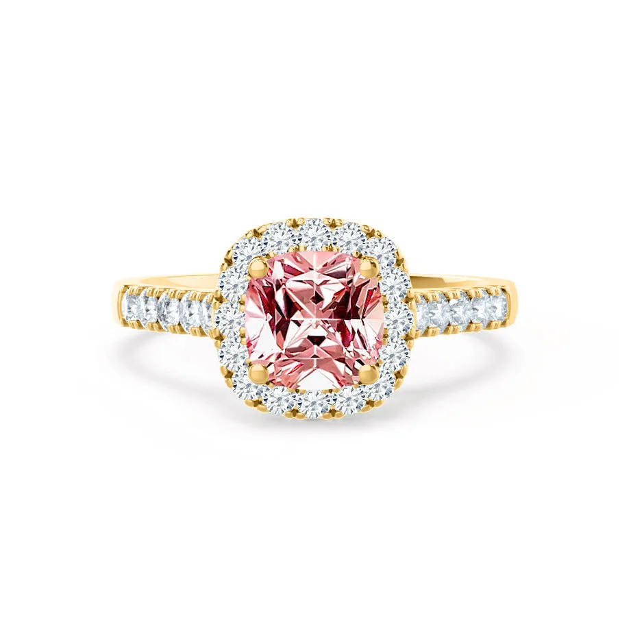 OPHELIA - Chatham® Lab Grown Champagne Sapphire & Diamond 18K Yellow Gold Halo