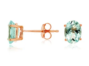 Oval Aquamarine Stud Earrings
