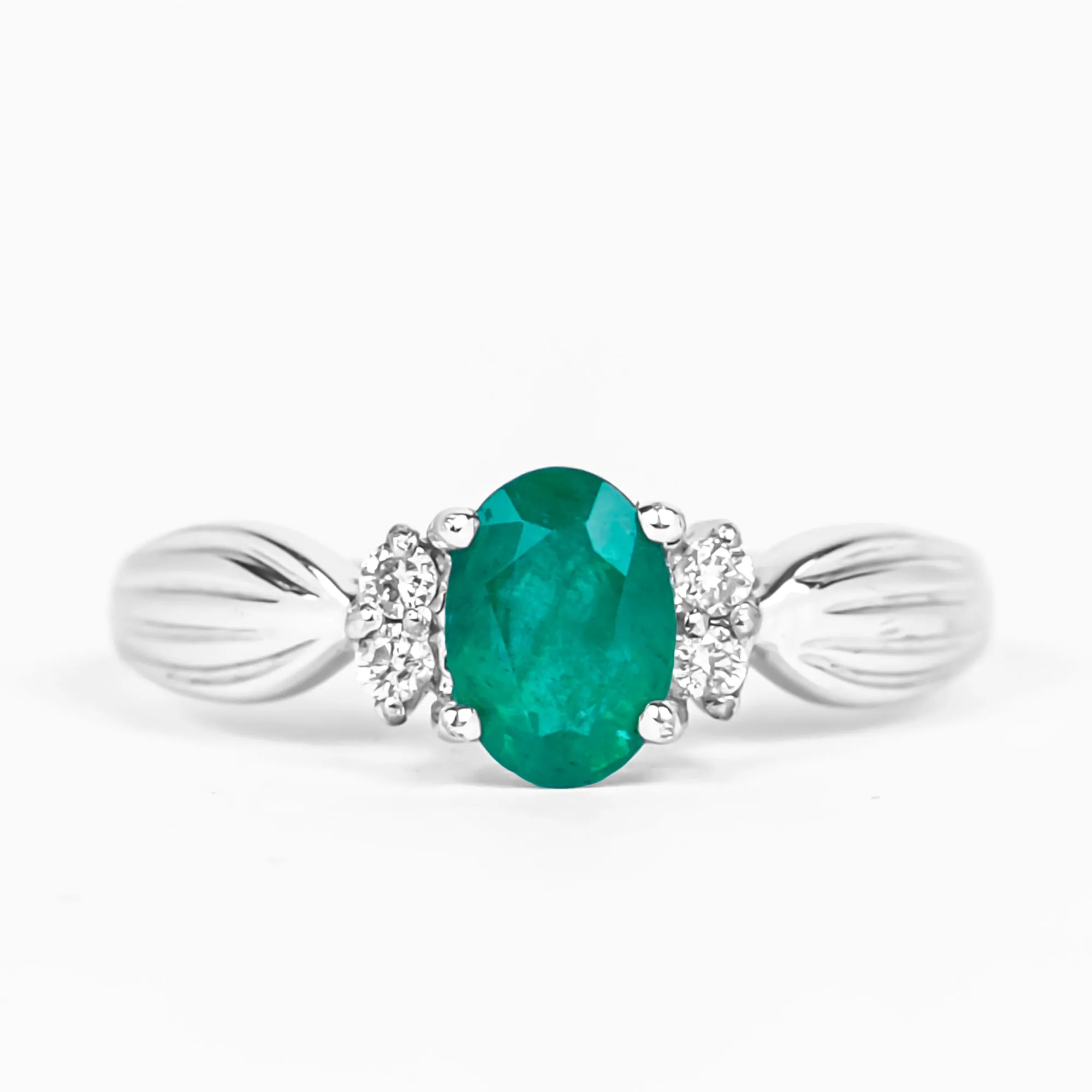 Oval Emerald Solitaire Engagement Ring with Diamond Accent