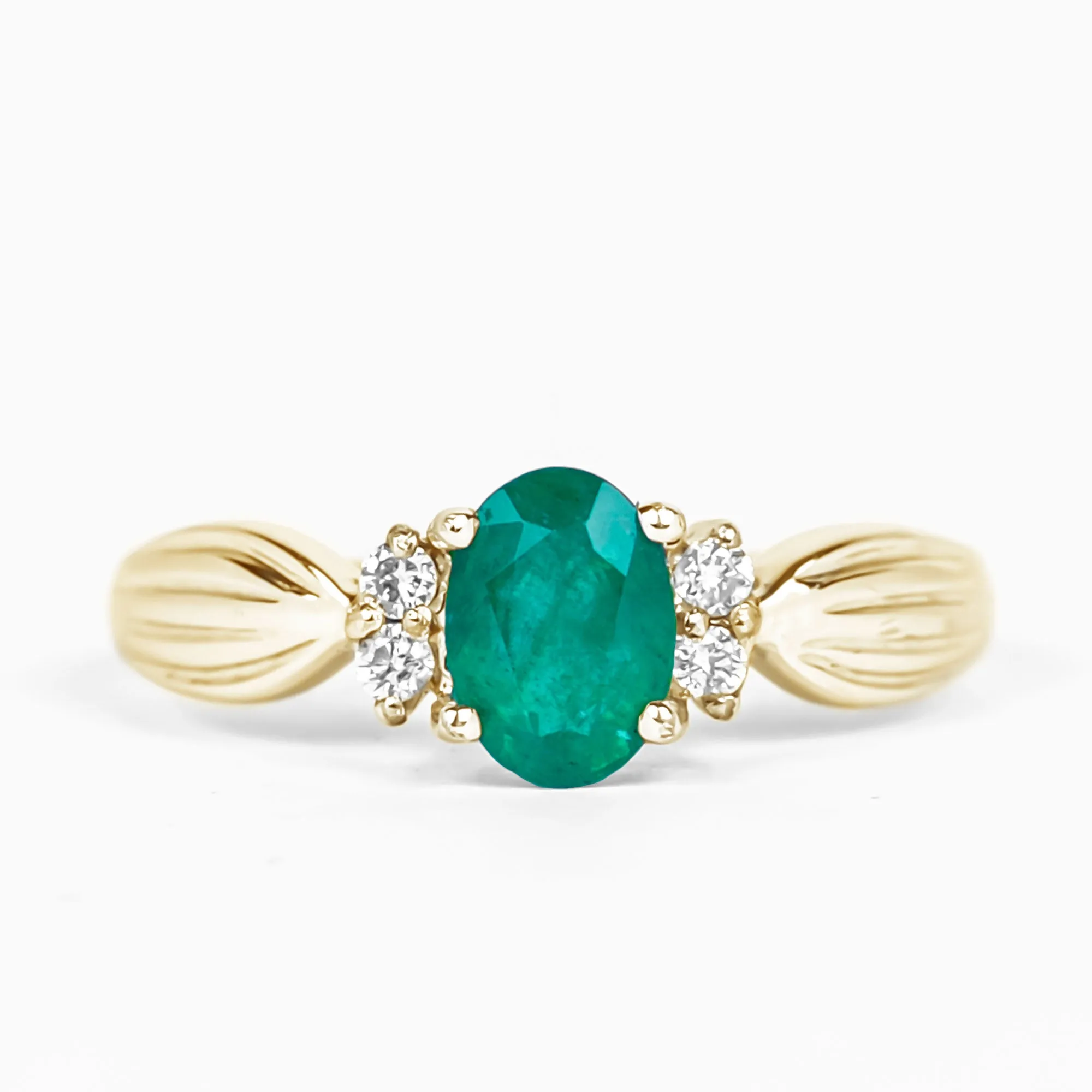 Oval Emerald Solitaire Engagement Ring with Diamond Accent