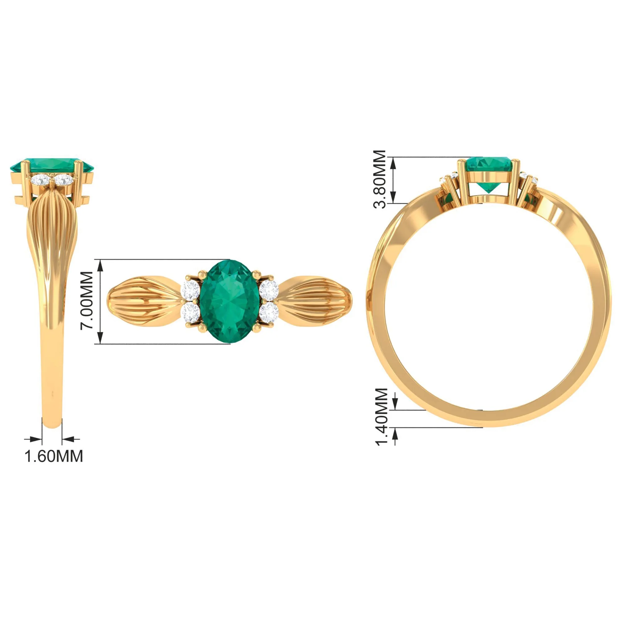 Oval Emerald Solitaire Engagement Ring with Diamond Accent