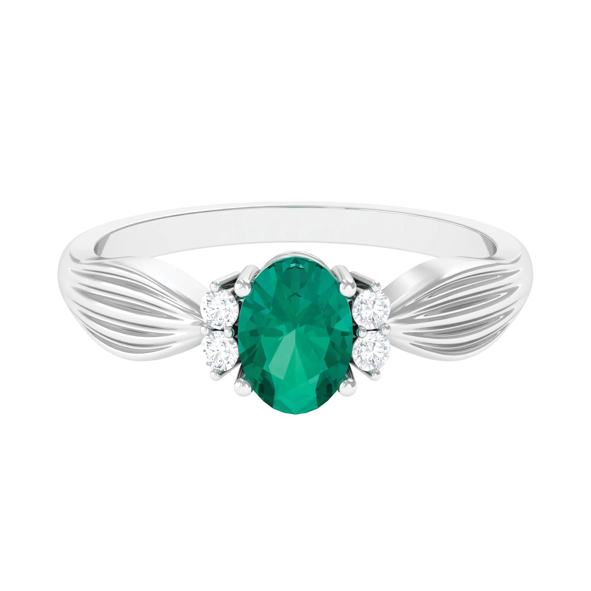 Oval Emerald Solitaire Engagement Ring with Diamond Accent